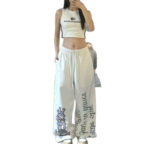 Korean Street Trend Gothic Letter Print Sport Long Pants Spring New Design Jazz Dance Casual Pants for Women