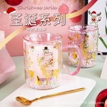 杯子圣诞炫彩雪花可爱节日礼物桌面咖啡玻璃杯带把杯盖