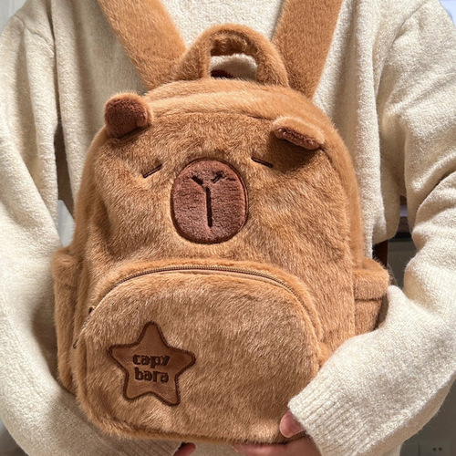 2024 New Cappella Plush Teddy Bear Dual Shoulder Bag Cute Matchy-Matchy Fluffy Bag for Girls Cartoon Student Small Backpack