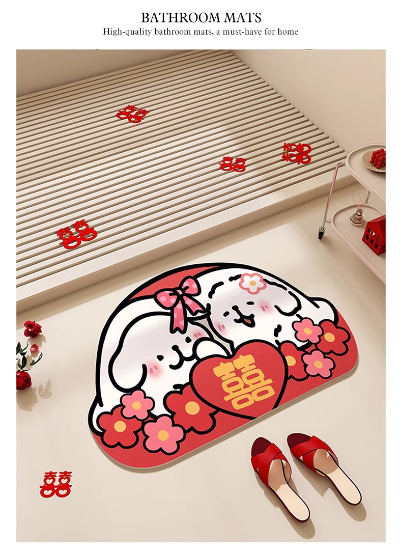 Line Puppy Wedding Room Decoration Floor Mat Quick-Drying Non-Slip Bathroom Floor Mat Stain-Resistant and Easy to Clean Entry Floor Mat