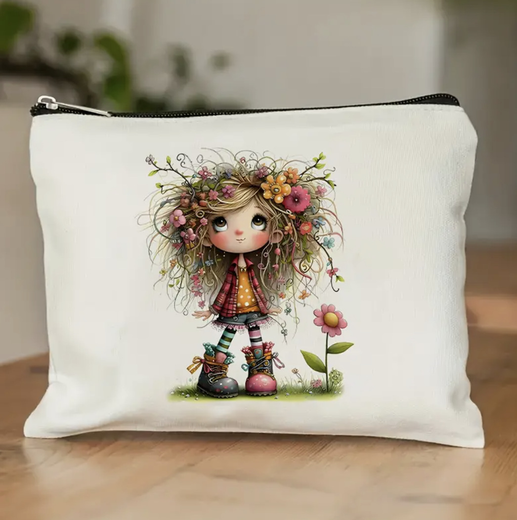 Amazon personajes transfronterizos bolsas de baño bolsas de viaje impresión doble cara algodón y lino nuevo paquete de accesorios de bolsa de cremallera
