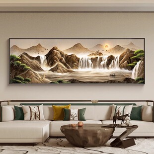 聚宝盆山水画客厅挂画新中式沙发背景墙装饰画大气高档聚财靠山图-阿里巴巴
