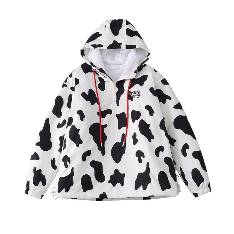 Japanese children's cow pattern hooded pullover windproof jacket quilted coat cotton-padded coat for women and men