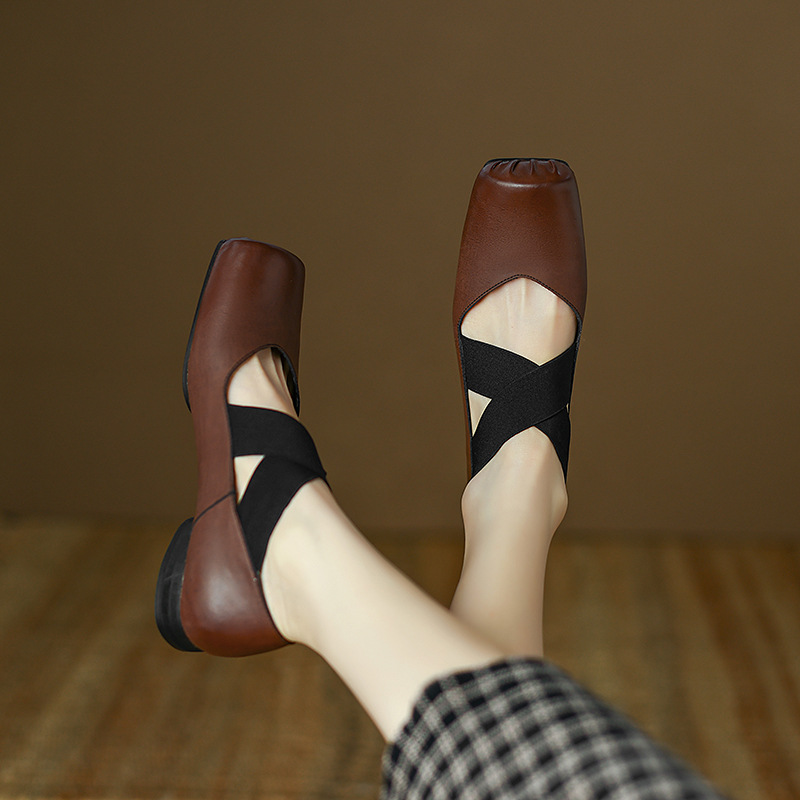 Retro autumn low shoes low-cut square toe