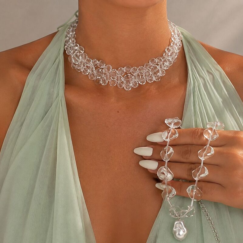 European and American cross-border glass irregular geometric necklaces, exquisite and fashionable clavicle chains, personalized and trendy elegant jewelry wholesale