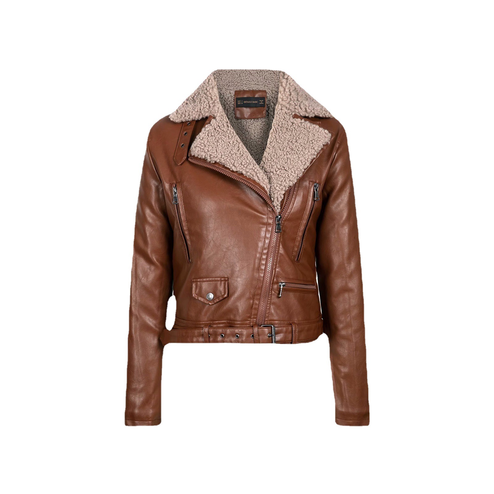 Abbigliamento donna autunno e inverno pelliccia tutto in uno pelliccia di agnello moto giacca in pelle da donna ispessita_voghion.com