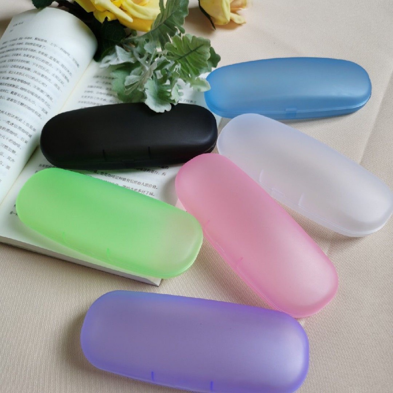 Estuche para gafas esmeriladas, espejo portátil para leer antipresión, espejo plano, caja de almacenamiento de plástico tipo gota de agua de color, carcasa dura simple