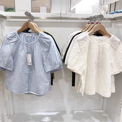 2025春夏新作婦人服麻混紡泡袖シャツ半袖レディースシャツタック上着475655