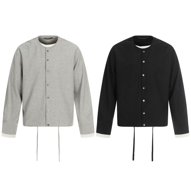 Wuhang 2026 Spring Retro Round Neck Color-Block Solid Color Jacket Loose Fit Versatile Casual Jacket Wt1416 Wuhang 2026 Spring Retro Round Neck Color-Block Solid Color Jacket Loose Fit Versatile Casual Jacket Wt1416