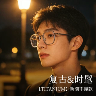 林德多边形眼镜近视男高级感痞帅纯钛镜架26008复古超轻钛架镜框