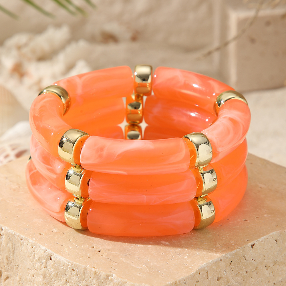 Nuevos productos transfronterizos retro europeos y estadounidenses de bambú tubo acrílico cuentas pulsera de cuerda elástica multicapa para mujeres 3 piezas de brazalete image 17