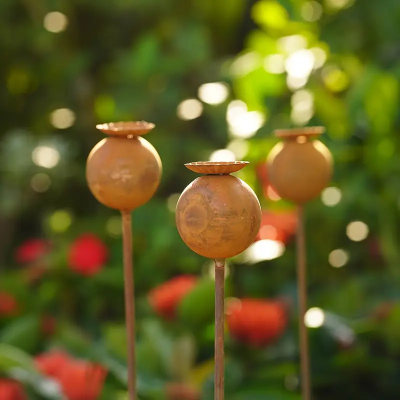 Cross-Border Hot-Selling Tooth-Rust Metal Plant Outdoor Statue Set Garden, Courtyard and Front Door Decorative Ground Stake