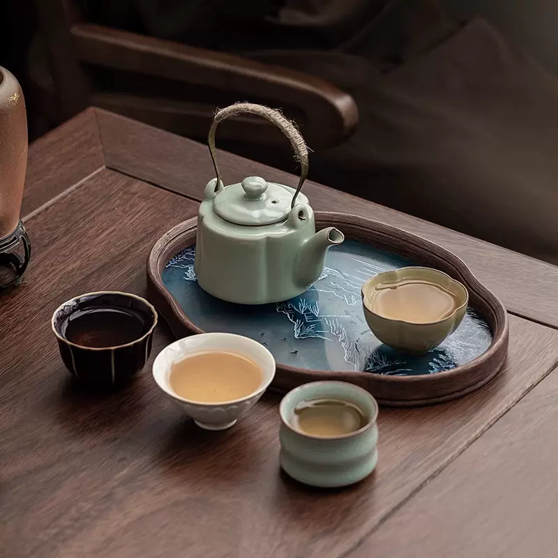 父亲节 仿古高档五大名窑茶具套装便携旅行功夫茶具一壶四杯送礼