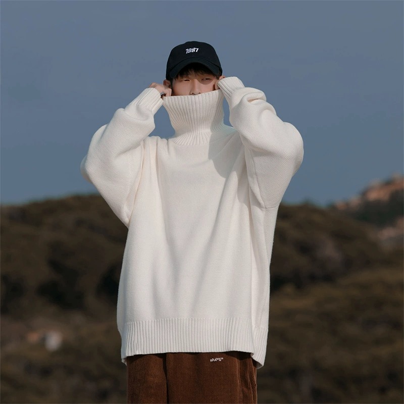 Turtleneck sweater men's winter New lazy high sense men's bottoming shirt thickened loose inner sweater sweater sweater
