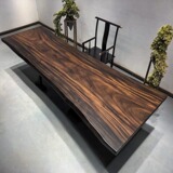 Стол большой досок с твердым деревом орехового дерева, бревенчатый чайный стол, простой офисный стол Boss, Черный цвет орехового цвета.