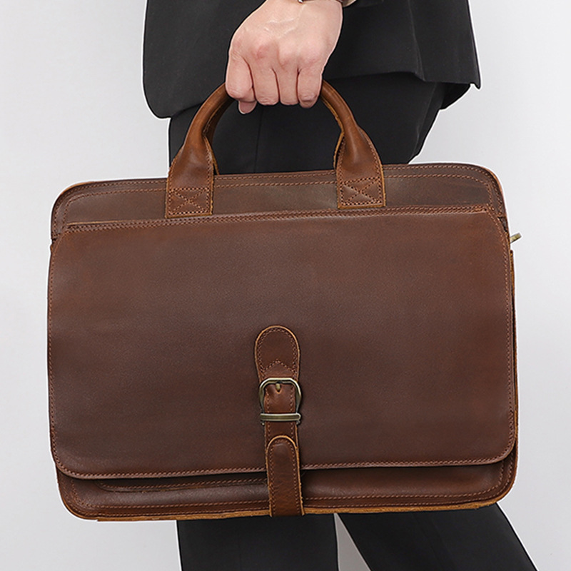 Sac d'ordinateur multifonctionnel en cuir véritable pour hommes, porte-documents portable croisé en diagonale à une épaule_voghion.com