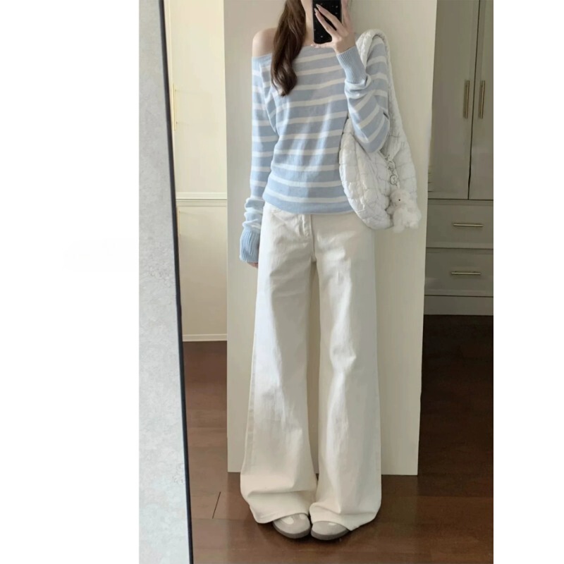 White Wide-Leg Jeans for Women, 2026 Spring New Style, High-Waisted, Slimming, Loose Fit, Petite, High-End Drape Effect, Straight-Leg Pants White Wide-Leg Jeans for Women, 2026 Spring New Style, High-Waisted, Slimming, Loose Fit, Petite, High-End Drape Effect, Straight-Leg Pants
