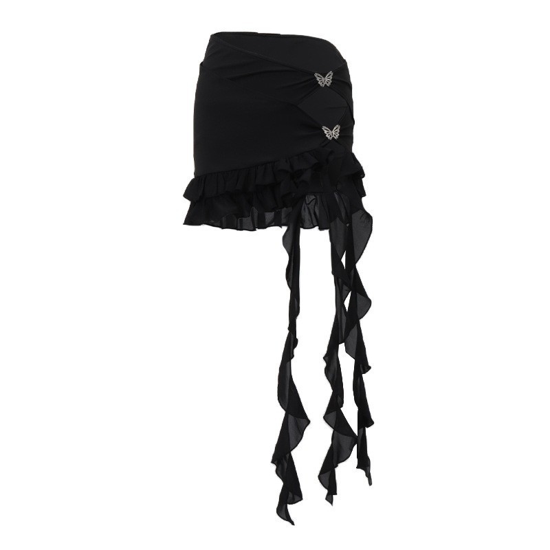 Estilo europeo y americano sexy encaje malla hueca mono ajustado verano estilo caliente con volantes bolso falda de cadera traje