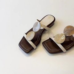 シープスキンバージョン〜女性用の新しいスクエアトゥアウターオープントゥサンダル、レトロボヘミアンスタイルのフラットスリッパ