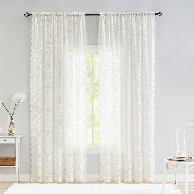 1pc French Retro Lace Gauze Curtain Living Room Bedroom Decoration Opaque Window Screen Punch-free Partition Gauze Curtain