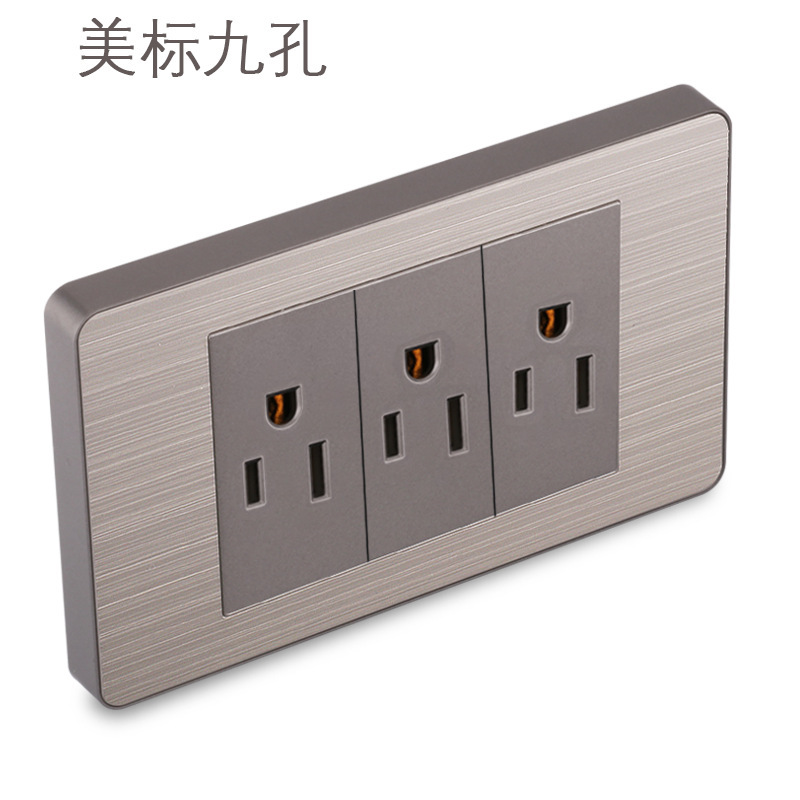 15A panel de metal de acero inoxidable gris dibujado tres agujeros Taiwan fabricado en Estados Unidos enchufe de pared conmutador suministro directo