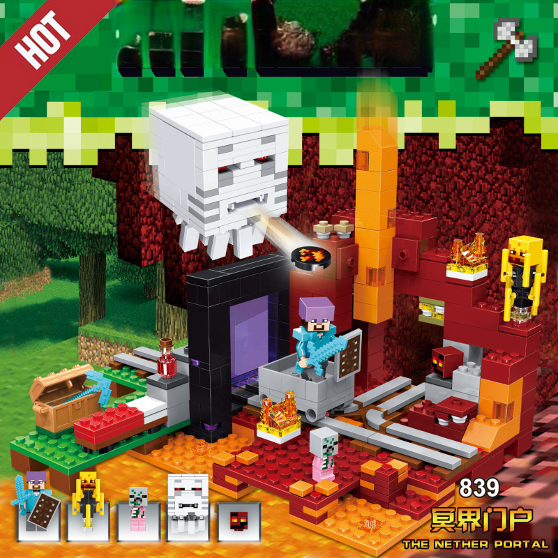 Minecraft Series Building Blocks Underworld Portal Farm Village House Children's Power Boys Assembly Play