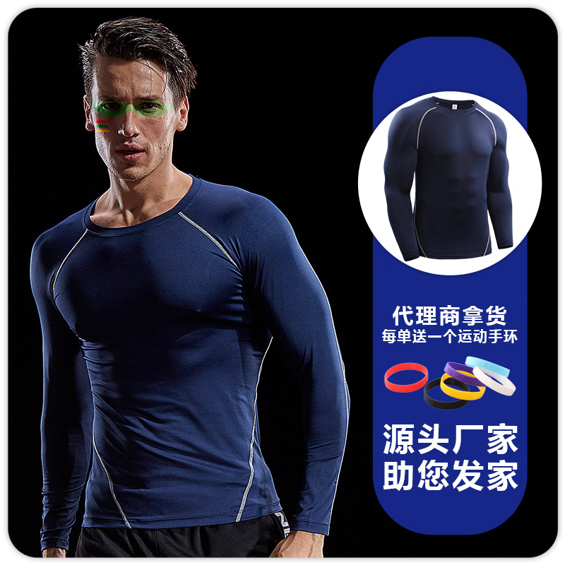 Medias deportivas de fitness de manga larga para hombres camiseta elástica de compresión de secado rápido baloncesto entrenamiento ejercicio músculo top