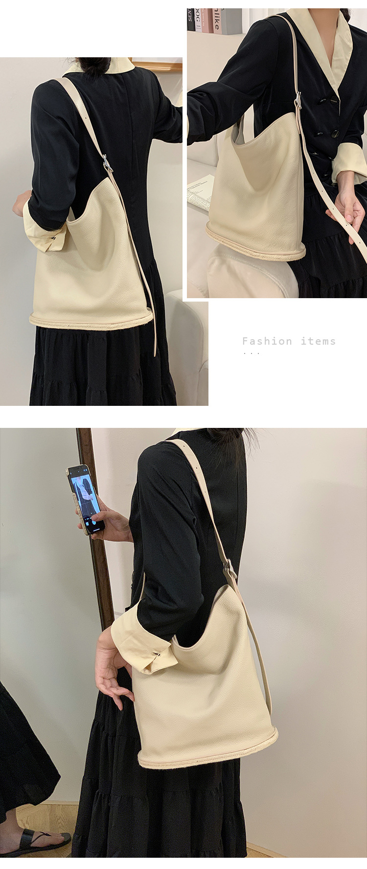 Bucket leisure large capacity commuting women's 2024 new single shoulder tote bag, leather soft cowhide crossbody bag_voghion.com