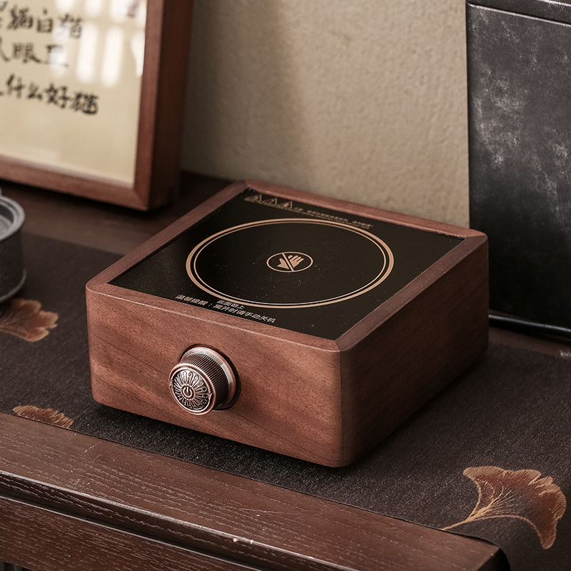 Estufa eléctrica de cerámica Nogal con tetera de vidrio, hervidor de té, cocina pequeña y elegante