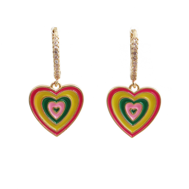 Korean Style Color Alloy Dripping Oil Heart Shape Earrings display picture 4