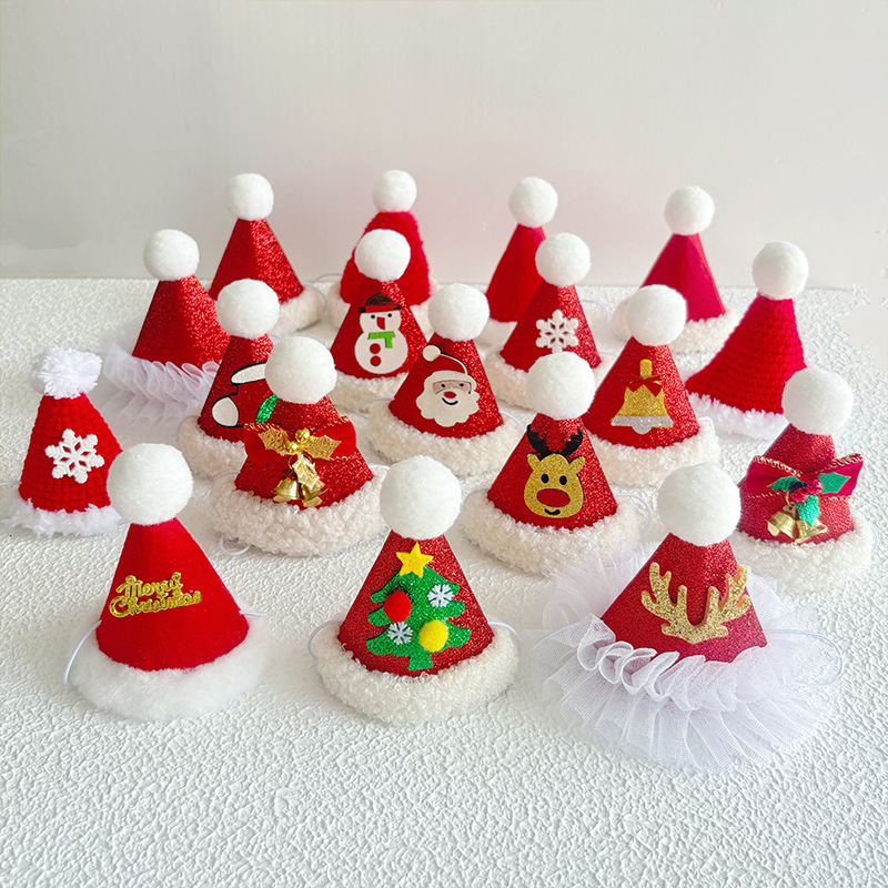 Christmas Hat Collection] Pet Christmas Hat Cat Gift Cute Dog Red Elderly Decorative Hat Adjustable