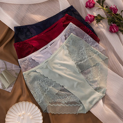 高腰內褲女蕾絲邊拼接螺紋大碼無痕火辣透氣速干高叉女士三角褲