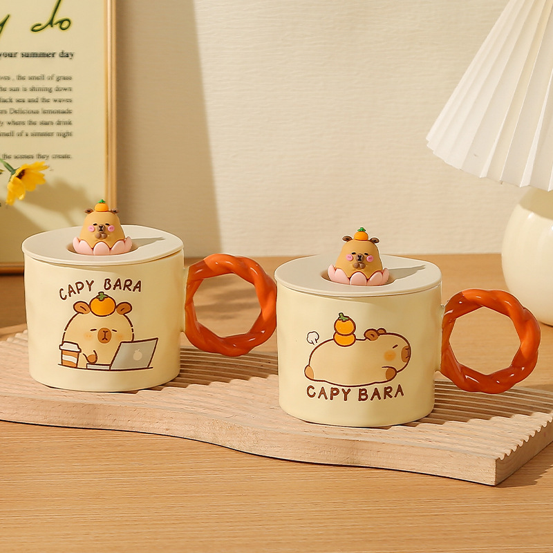 Cup Capibara Ceramic Mugs with Lid Household Breakfast Cup High-end Water Cup Opening Activity Gift