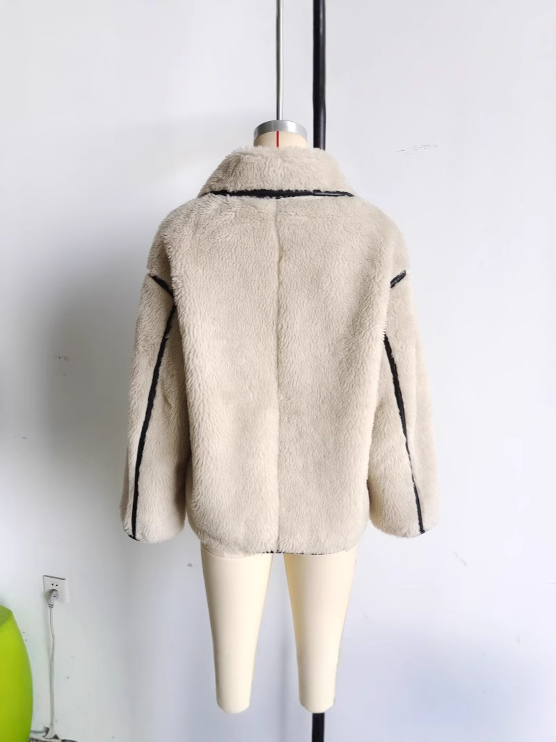Cross-border women's clothing 2025 spring and autumn new European and American fashion casual plus size lapel fur coat coat women