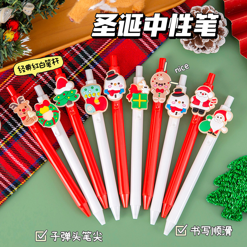 跨境圣诞中性笔老人装饰中性笔0.5mm学生按动式子弹头签字笔批发