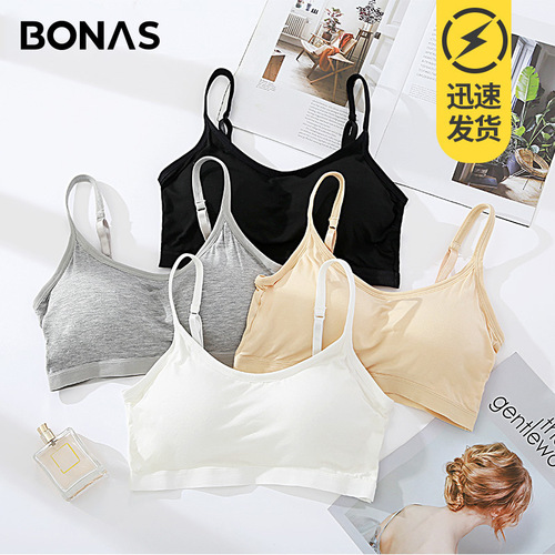 Bonas Girls Japanese Underwear Women's No Wire Rings Junior High School and High School Girls Big Breasts Show Small Bra Thin Style Summer