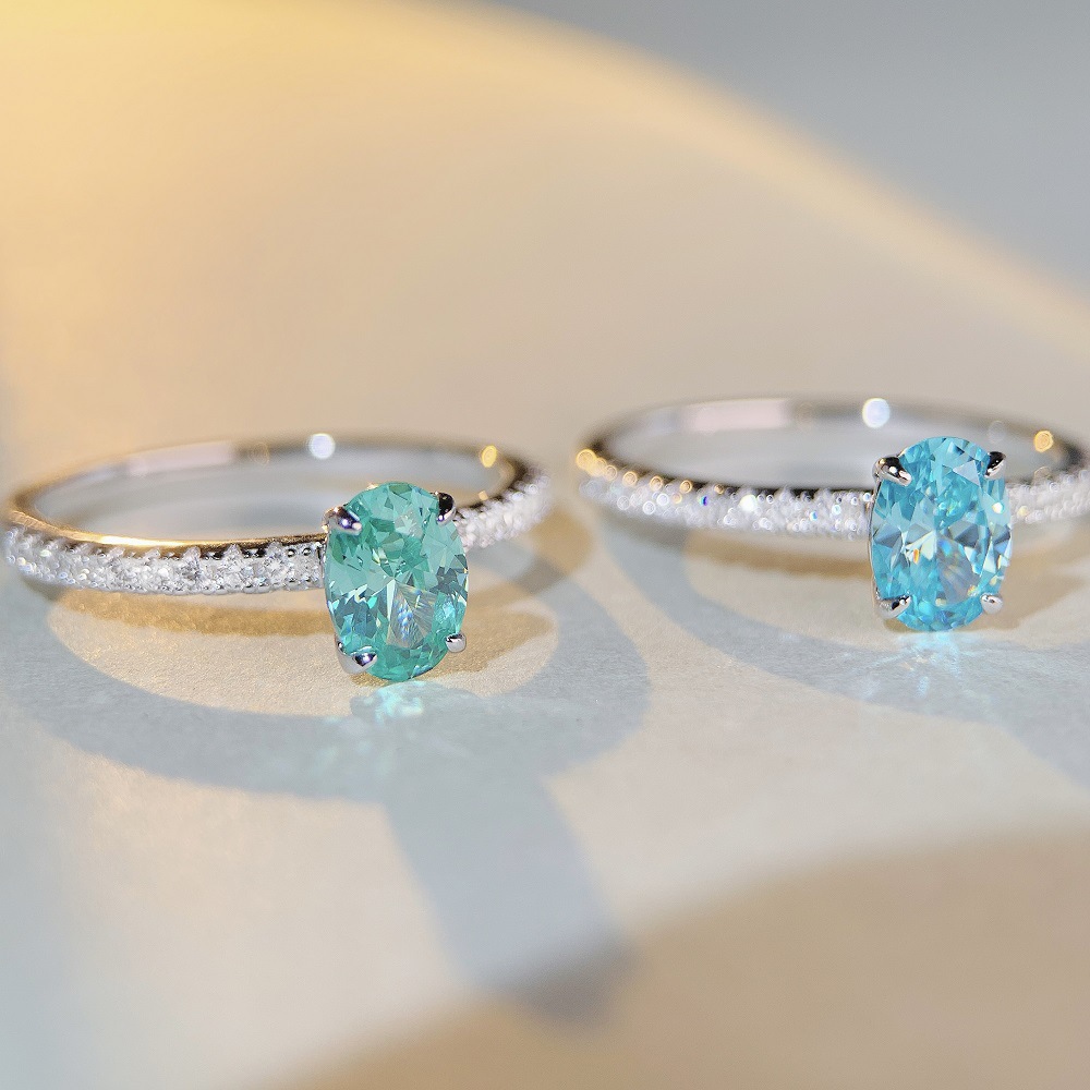 Tancise S925 Sterling 5*7 Aquamarine Anel feminino estilo Ins anel de diamante de alto carbono estilo simples_voghion.com