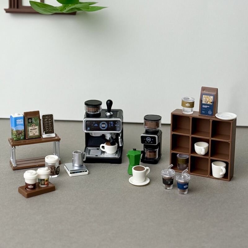 Mini coffee machine model, miniature scene decoration prop, assembly stress-relief pretend play pocket-sized kitchen toy, cross-border Mini coffee machine model, miniature scene decoration prop, assembly stress-relief pretend play pocket-sized kitchen toy, cross-border