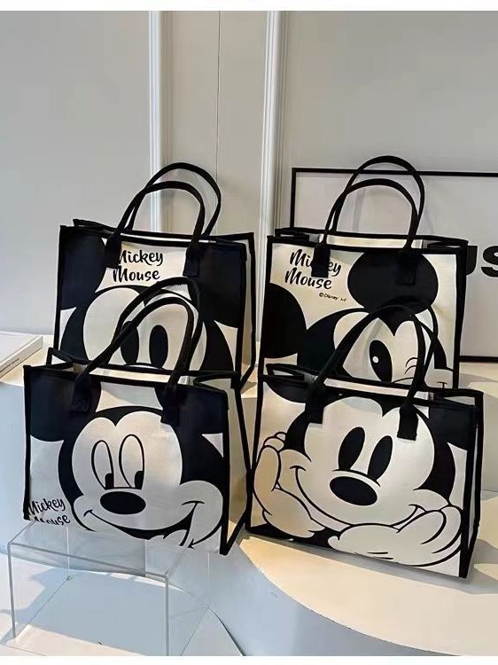 Böyük Tutumlu Kətan Çanta - Mickey Mouse Çapılı Tote