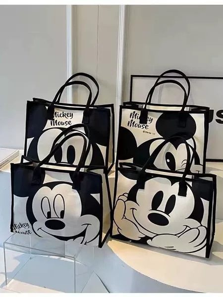 Cross-Border Large-Capacity Canvas Bag for Women 2024 New Cartoon Mickey Print Handbag Shopping Bag Versatile Tote Bag