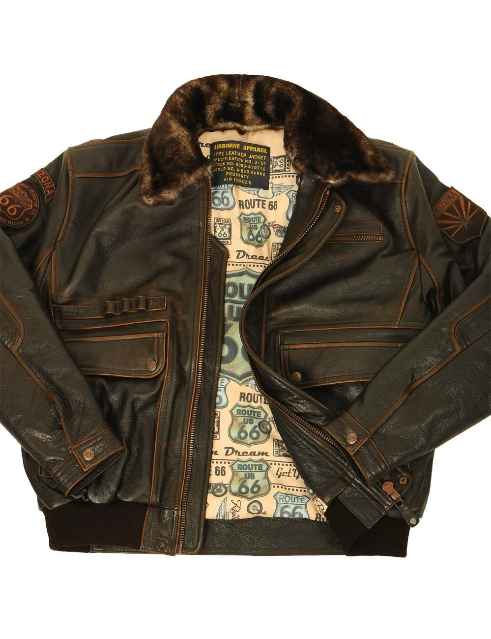 Men's leather jacket, hooded with fur collar, zip front, coffee brown, sizes S–5XL