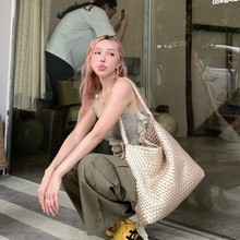 香槟色2025超火非手工编织托特包包女大包高级感手提单肩水桶包包