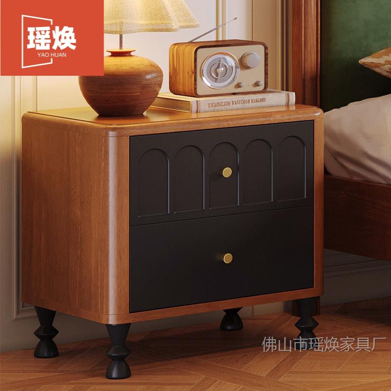 French Retro Style Bedside Table Simple Modern Bedroom Solid Wood Storage Cabinet Home Light Luxury High-End Bedside Storage Cabinet