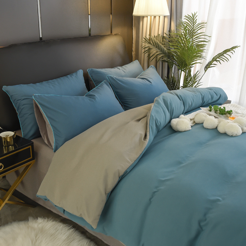 Brushed Three-piece Bedding Set Solid Colour Luxury Sheet Set_voghion.com