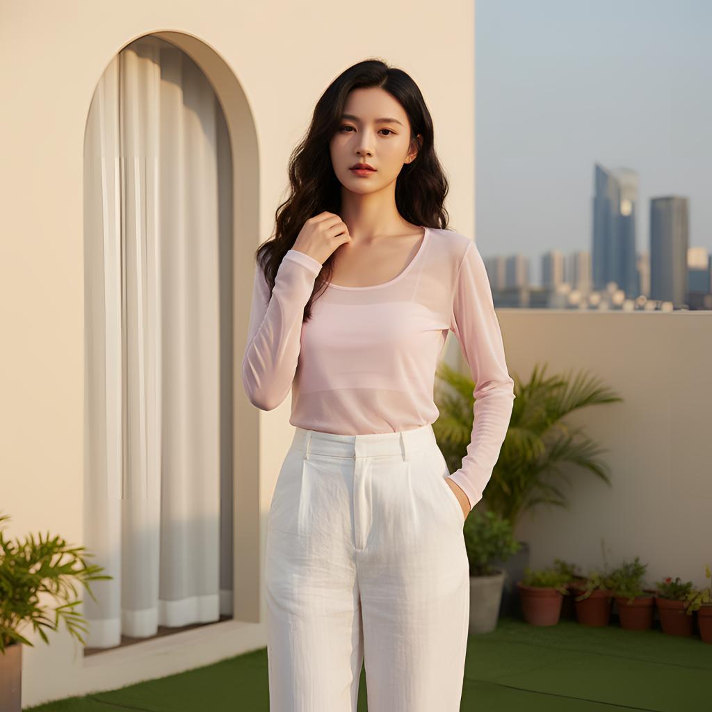 冬季新款真丝保暖内衣女无痕舒适裸感肌底衣打底衫桑蚕丝针织秋衣