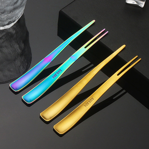 Creative 304 stainless steel fruit fork dessert spoon fruit fork ins Nordic style dual-purpose fork spoon moon cake small fork spoon