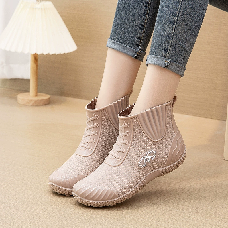 Женские модные резиновые сапоги, верхняя одежда, износостойкая осенне-зимняя Водная обувь на плоской подошве, резиновые сапоги до середины икры, теплые непромокаемые Нескользящие короткие сапоги на флисовой подкладке