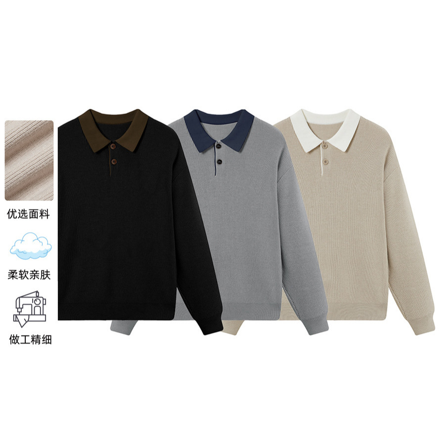 Autumn and Winter Lapel Polo Shirt Knitwear Top Men's Knitwear Loose Lazy Pullover Long-Sleeved Design Bottoming Shirt