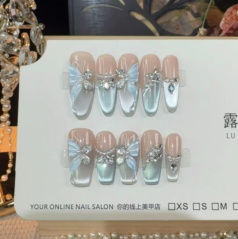 Handmade High-End Wearable Cat-Eye Nail Art Butterfly Design, Brightening Effect, 3D Detachable Nail Stickers