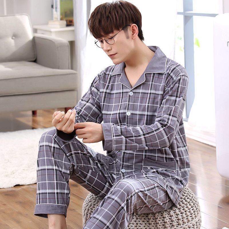 100% algodón pijamas de verano los hombres primavera y otoño manga larga floja delgada más el tamaño La juventud inicio desgaste cardigan traje